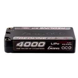 Gens ace 4000mAh 2S 140C 7.4V Shorty Lipo Battery | 5.0mm bullet | Redline