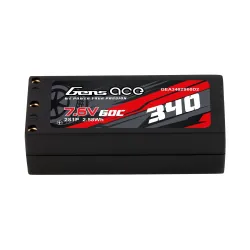 Gens ace 340mAh 2S 60C 7.6V(HV) Lipo Battery | Hardcase | 2mm Bullet to XT60 Adapter | Car Classic