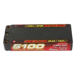 Gens ace 5100mAh 2S 140C 7.6V(HV) Mid-size Lipo Battery | 5.0mm bullet | Redline